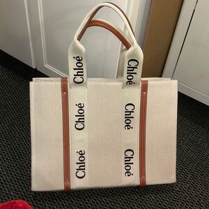 CHLOE WOODY CANVAS BAG Italy Large FAKE 17.5 x 13” Brown